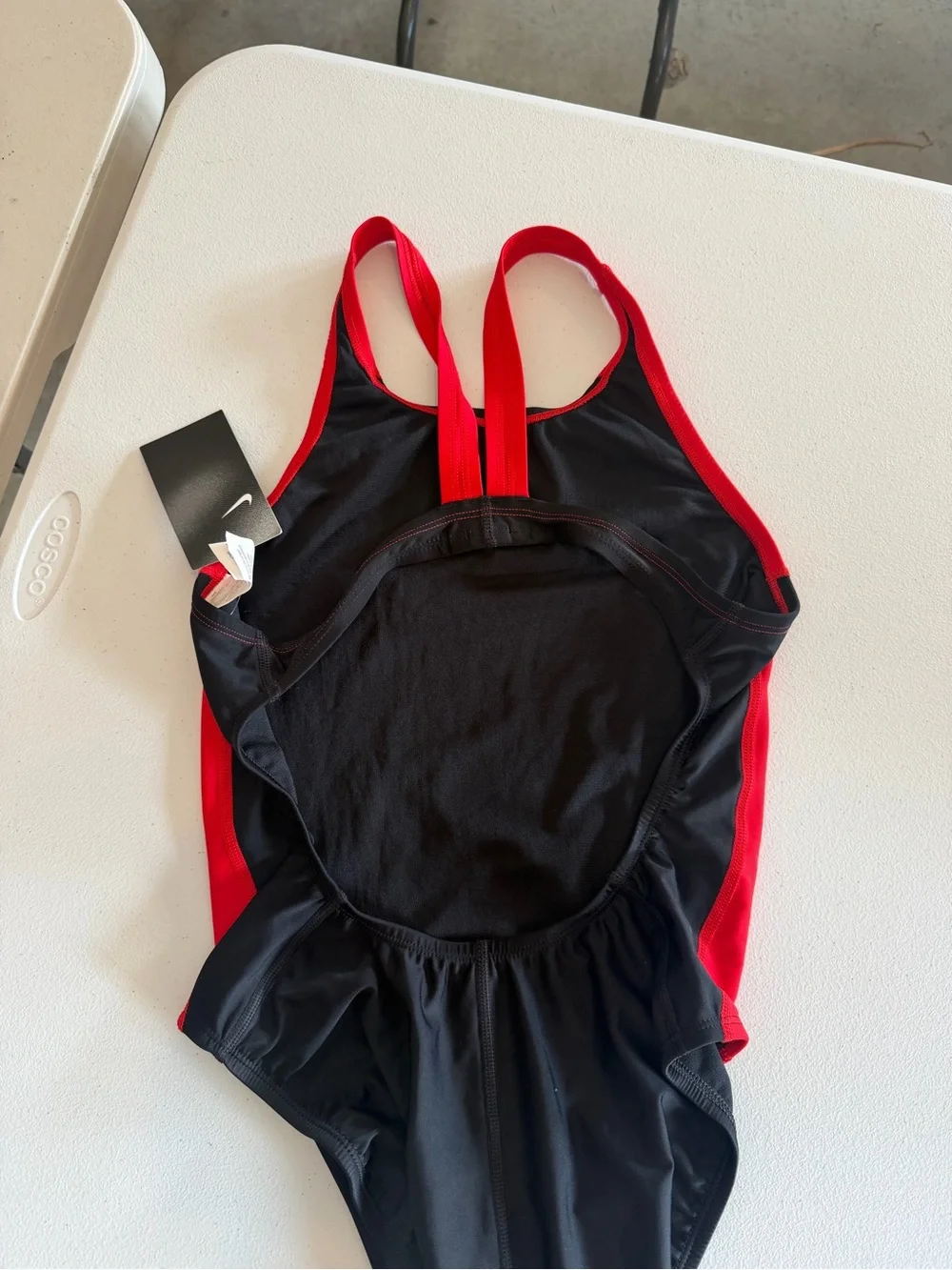 Nike Black One-Piece Swimsuit with Red Side Panels